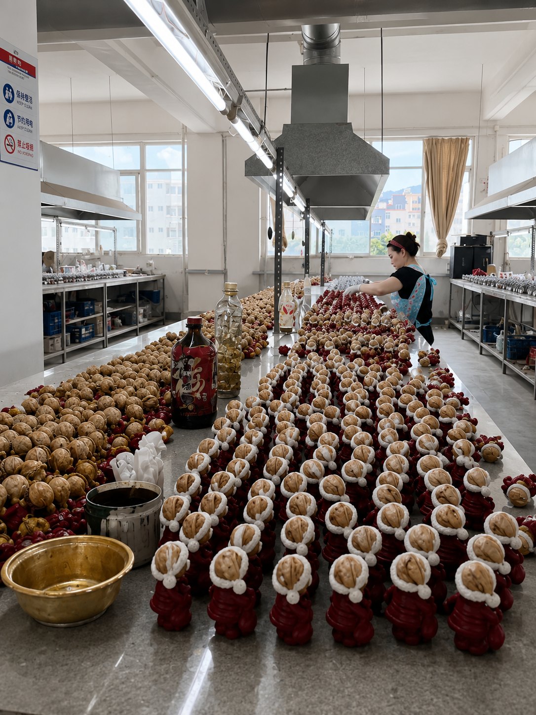 Painting and finishing rows of figurines