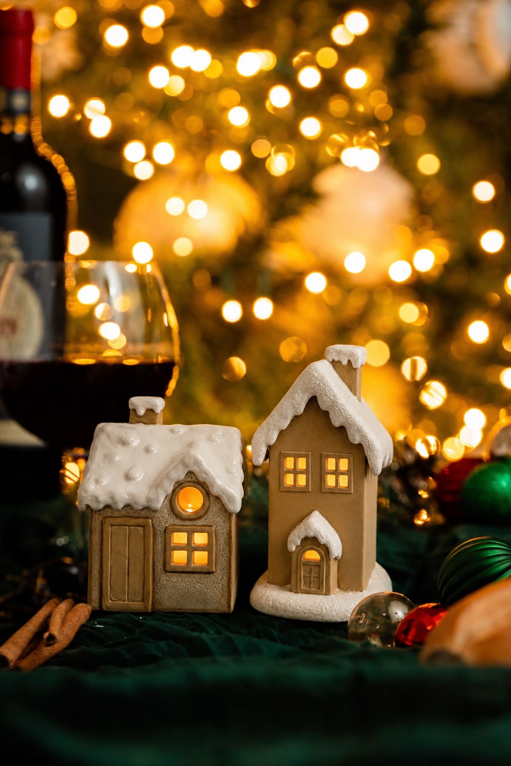 Christmas ceramic LED houses styled scene
